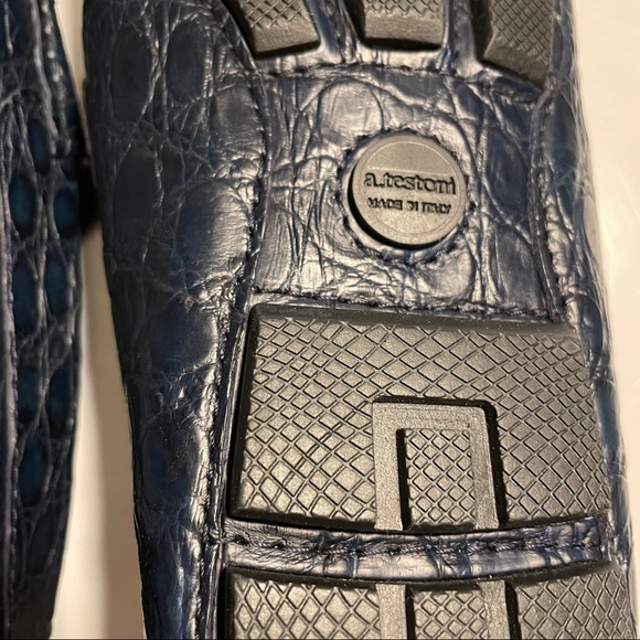 a. testoni Rare Navy Blue Crocodile Penny Loafers - Picture 11 of 17